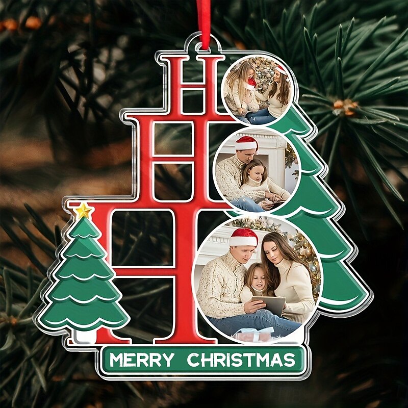 Personalized Photo Christmas Ornaments Acrylic 2D Custom Ho Ho Ho Family Hanging Tree Ornaments Hanging Decoration Hanging Pendant Gifts4