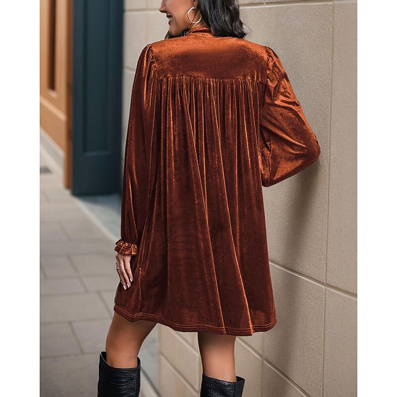 Women's Mini Dress Velvet Dress Cocktail Dress Fashion Modern Evening Party Date Weekend Regular Fit Plain Long Sleeve V Neck Wine Navy Blue Orange Green Fall Winter4