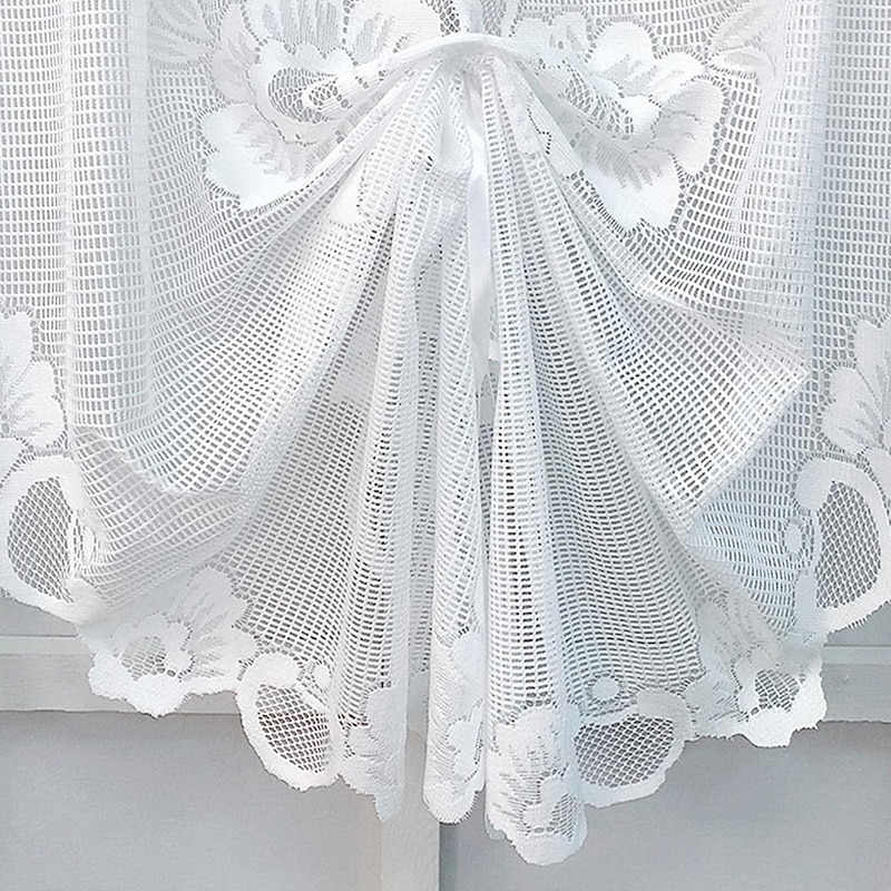 Curtain Drapes Butterfly-Style Pull-Up White Lace Curtains - Jacquard Sheer Drapes for Bay Window, Kitchen, Doorway & Room Divider3