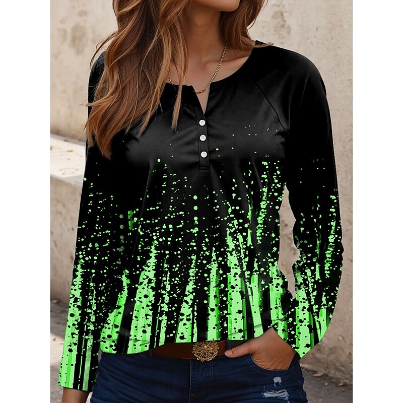 Women's T Shirt Graphic Geometric Abstract Vintage Stylish Casual Long Sleeve Crew Neck Regular Tops Daily Print White Pink Blue Green Spring Fall3