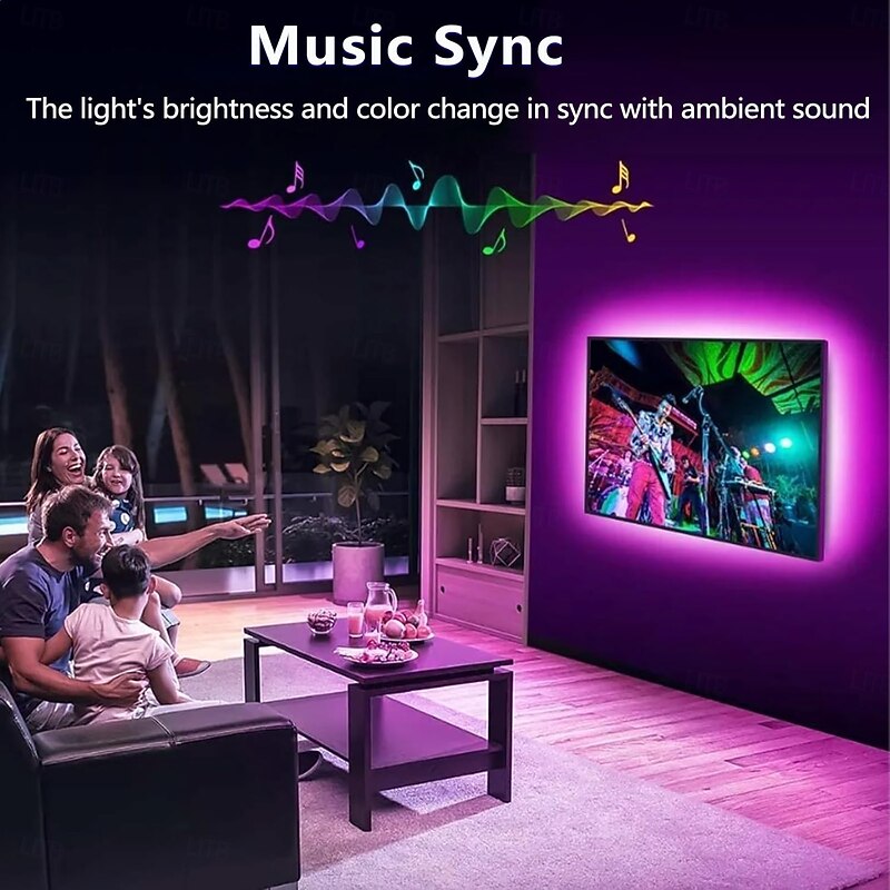 LED Lights for TV, 5M LED TV Backlight, for 45-75 inch TV, Music Sync LED TV Light with Bluetooth Function - RGB Color Changing Light Strip for Home Theater4