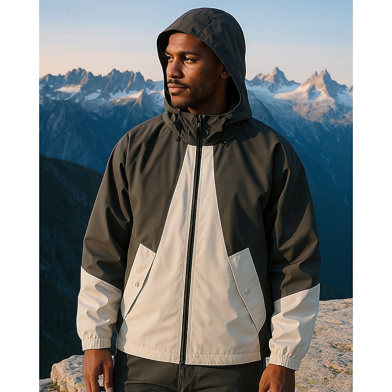 Men's Outdoor Jacket Softshell Jacket Hiking Jacket Outdoor Waterproof Windproof Hiking Outfits Hiking Clothes Spring Autumn / Fall Top Camping / Hiking / Caving Running Patchwork Dark Grey Yellow3