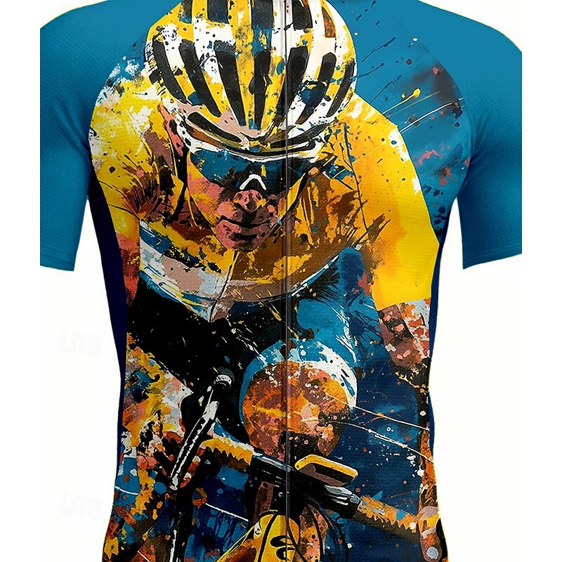 Men's Cycling Jersey Graphic Geometric Short Sleeve Bike Jersey Top with 3 Rear Pockets UV Resistant Quick Dry Front Zipper Reflective Strips Sports Blue Clothing Apparel3