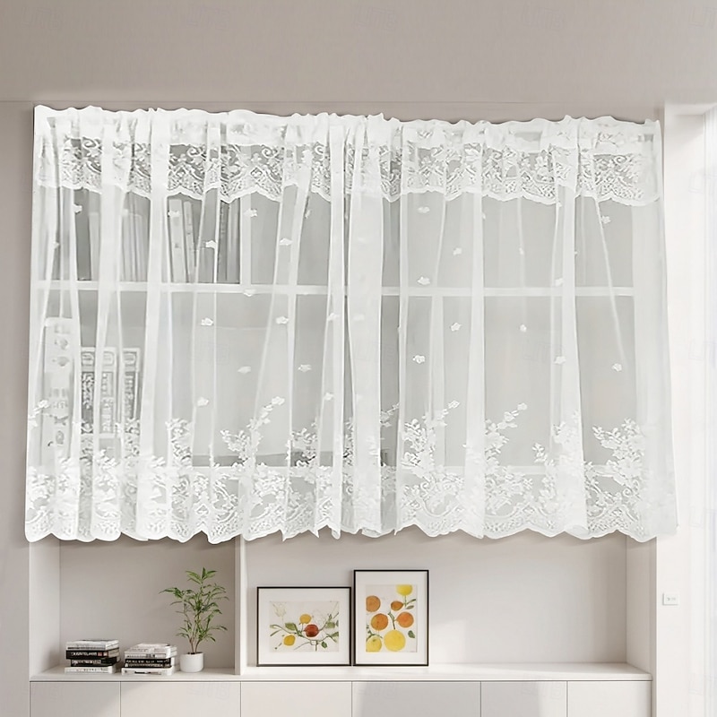 Curtain Drapes Double Row Lace Curtains with Grommet Top - Ready-Made Sheer Short Drapes for Bay Windows, Kitchen & Room Divider