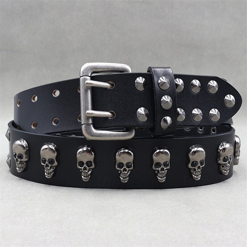 Men's Belt Waist Belt Black Dermis Alloy Punk Durable Adjustable Skulls Outdoor Daily