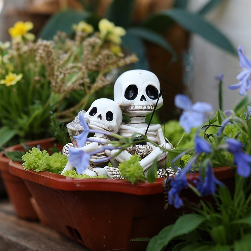 Halloween Resin Skeleton Father and Son Fishing Figurine, Spooky Outdoor Yard Planter Pond Balcony Pavilion Decoration, Halloween Garden Ornament4