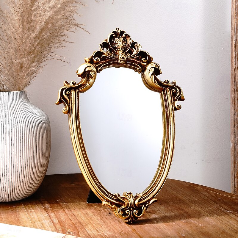 Vintage European Gold Ornate Decorative Mirror, Irregular Shaped Resin Mirror for Wall or Tabletop Display, Classic Baroque-Style Vanity Mirror for Home Wall or Makeup Table Decor3
