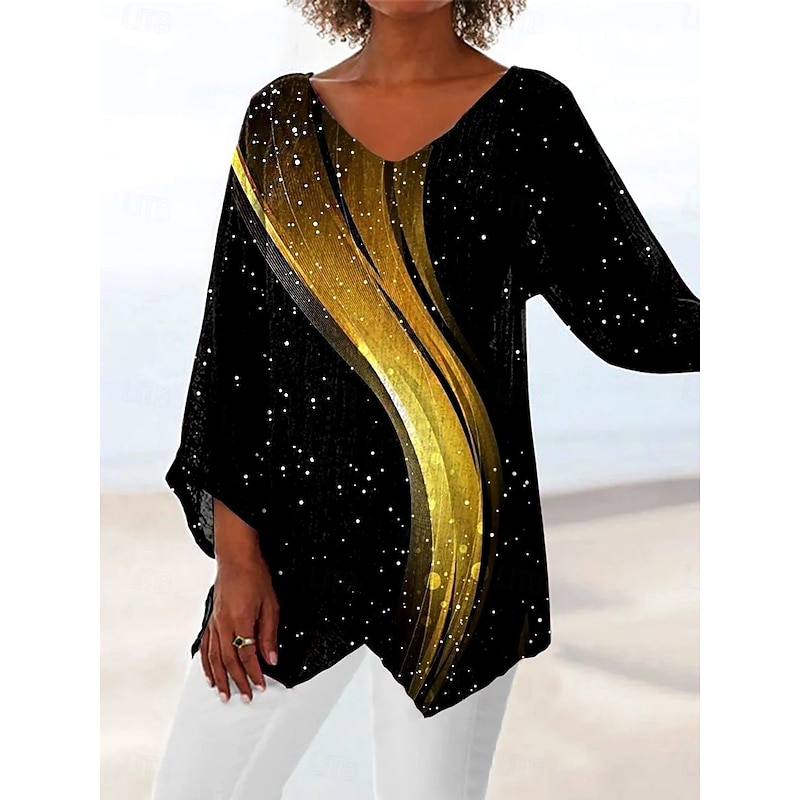 Women's Blouse Graphic Abstract Feather Vintage Tropical Stylish 3/4 Length Sleeve Crew Neck V Neck Regular Tops Daily Holiday Beach Wear Print Black Sky Blue Gray Summer Spring Fall3