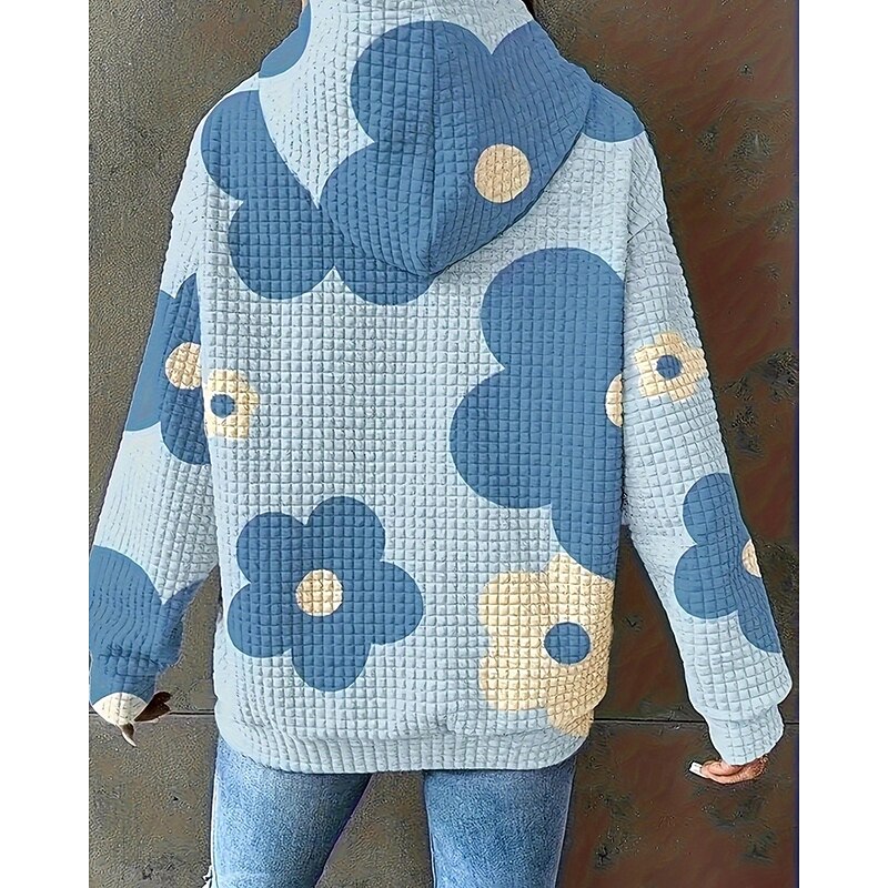 Women's Pullover Hoodie Sweatshirt Floral Streetwear Casual Comfy Long Sleeve Hooded Regular Tops Street Holiday Going out Pocket Print White Blue Purple Fall3