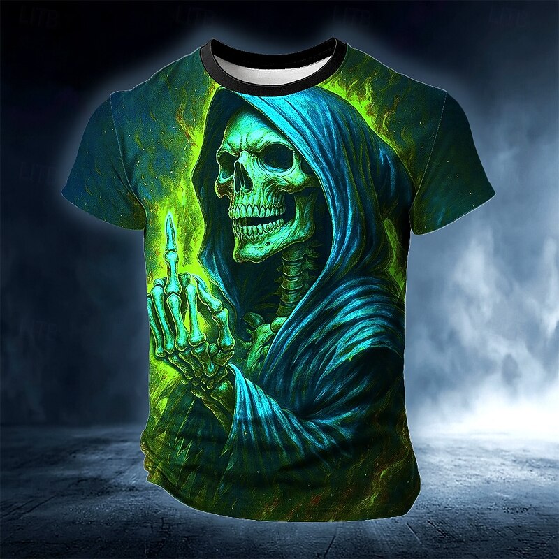 Halloween Men's Skull 3D T Shirt Short Sleeve T shirt 3D Print Crew Neck Shirt Exaggerated Designer Horror Party Street Casual Yellow Blue Orange Summer Spring All Seasons Clothing Apparel S M L XL2