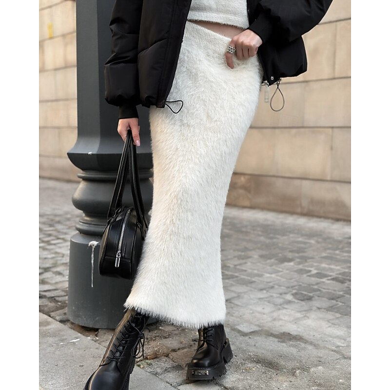 Women's Skirt Casual Maxi Mid Rise Skirts Plain Micro-elastic Vacation Holiday White Summer Nylon4