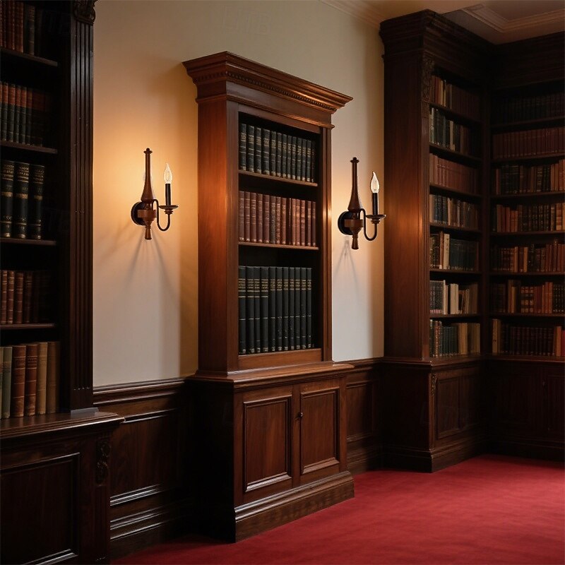 Retro Candle E14 Wall Sconce Decorat Rustic Home Wall Mounted Lamp Candle Wall Lights Wood+Metal Wall Lamp Bedroom Living Room Lighting2