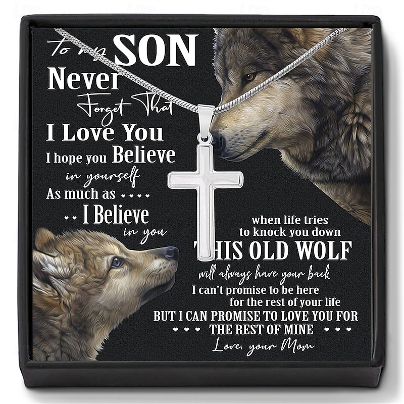 To My Son Cross Necklace, Christmas Gift for Him Men's Titanium Steel Pendant Necklace, Minimalist Cross Chain for Everyday Wear