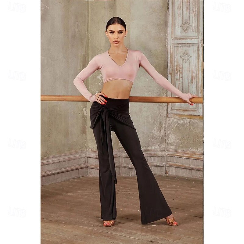 Latin Dance Pants Pure Color Splicing Women's Performance Training Theme Party Spandex3