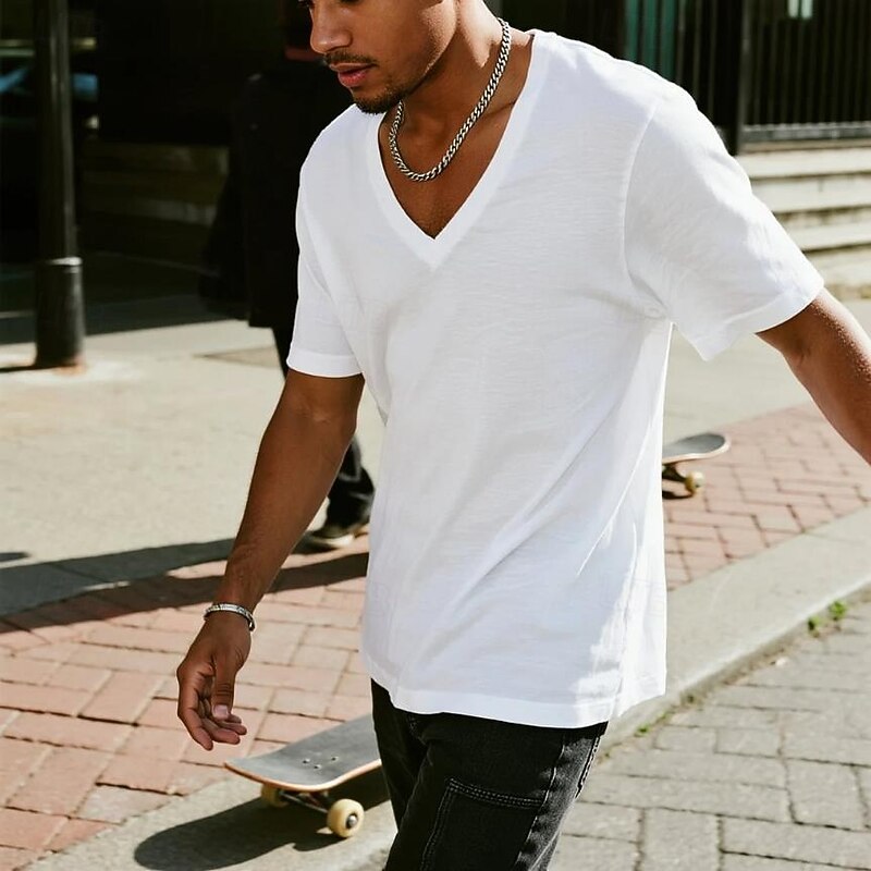 Men's T Shirt Tee Top Short Sleeve Short Sleeves V Neck Summer Plain Designer Basic Modern Contemporary Classic Style Vacation Street Casual White Green Light Grey Top Tee for Men2