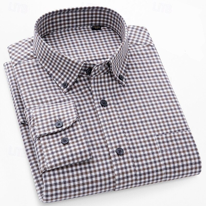 Men's Shirt Dress Shirt Button Down Shirt Plaid Shirt Plaid / Striped / Chevron / Round Daily Wear Corporate Clothing Yellow Dark Navy Brown Green Long Sleeve Shirt Collar All Seasons Clothing Apparel