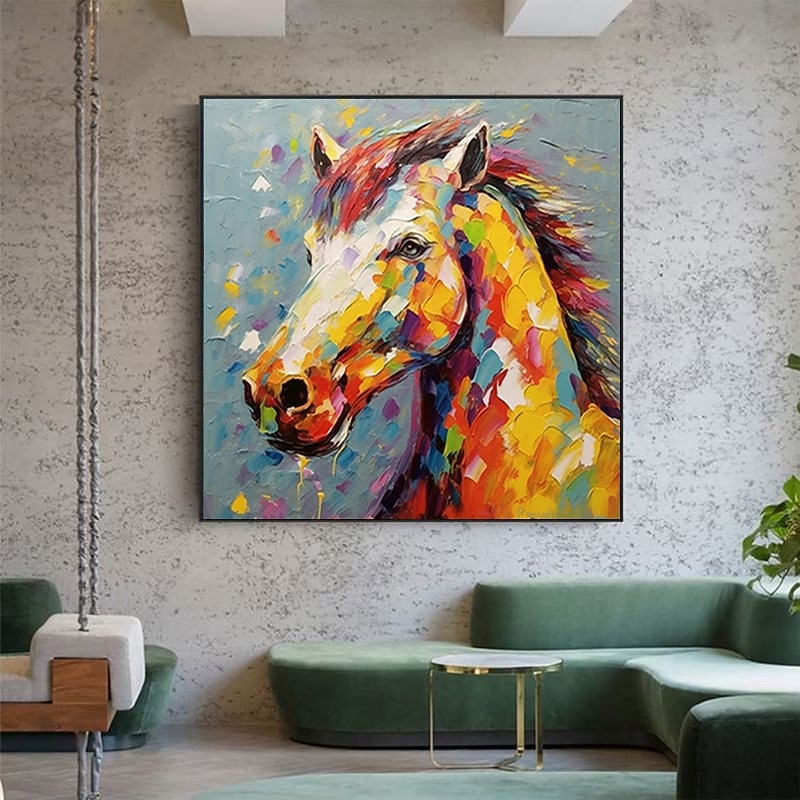 Handmade Oil Painting Canvas Wall Art Decoration Modern Abstract Animal Colorful Horse for Home Children's Room Decor Stretched Frame Hanging Painting/Rolled Frameless Unstretched Painting
