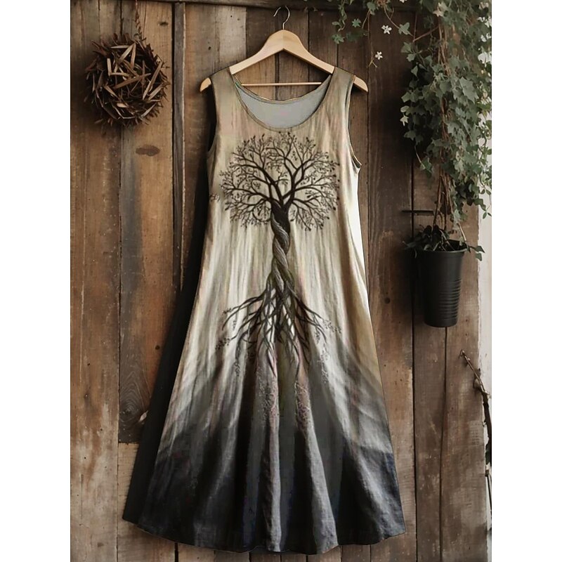 Women's Vintage Viking Celtic Knot  Gradient Art Midi Dress Sundress A Line Dress Vacation Casual Boho Wedding Party Going out Regular Fit Floral Graphic Leaf Sleeveless U Neck3