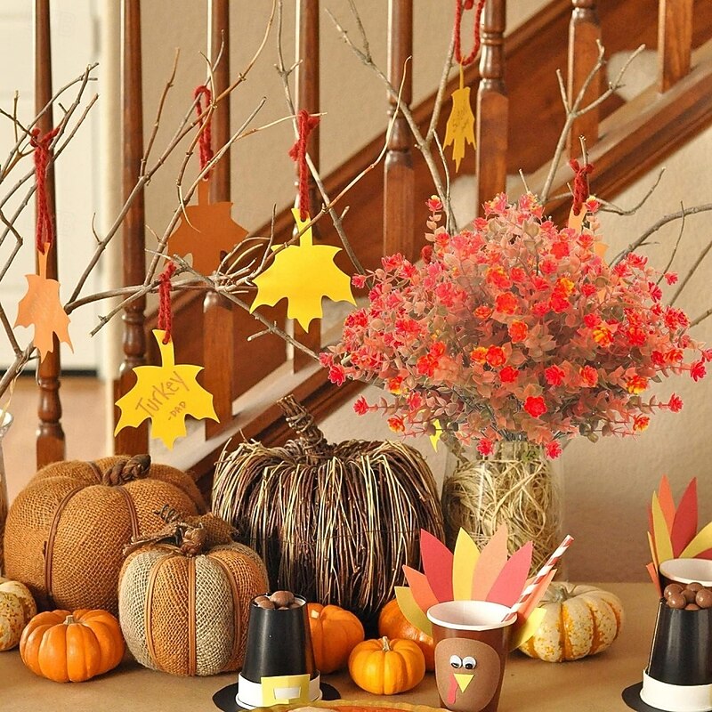 10 Bundles Artificial Fall Flowers (Autumn Orange), UV Resistant Faux Outdoor Plants for Home, Kitchen, Thanksgiving, and Christmas Autumn Decorations4