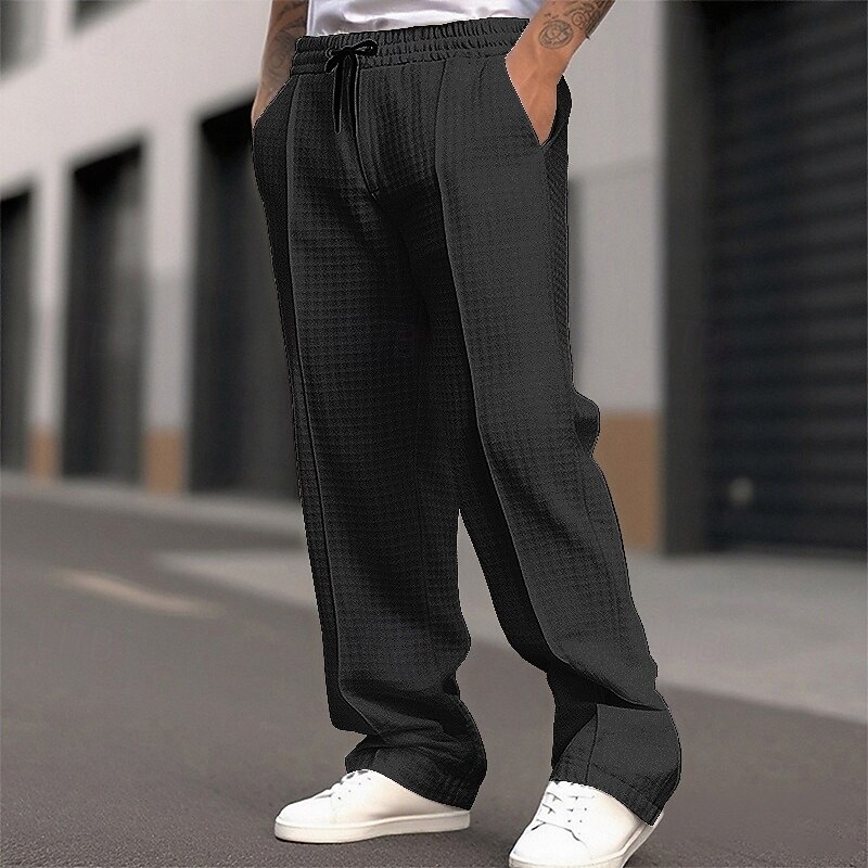 Men's Sweatpants Joggers Trousers Waffle Pants Pocket Elastic Waist Drawstring Plain Comfort Sports Outdoor Daily Fashion Casual Black White Micro-elastic3