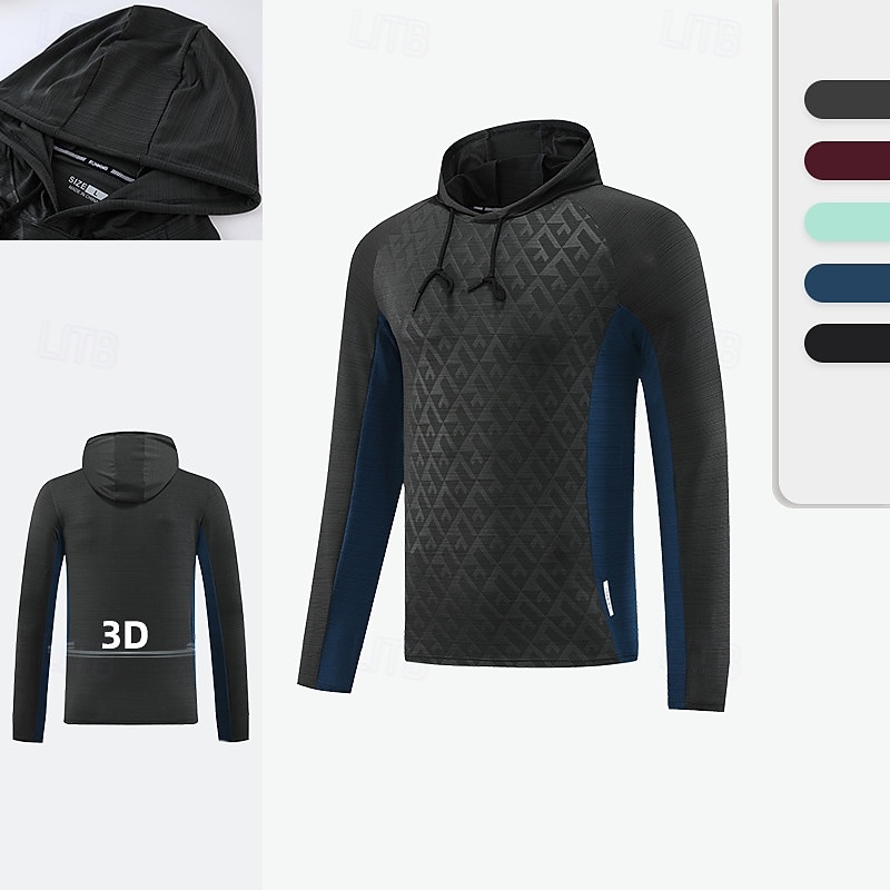 Men's Hiking top Sport Hoodie Long Sleeve Hooded Top Outdoor Quick Dry Sweat wicking anti-odor Breathable Polyester Patchwork Dark Grey Black Red Hunting Tennis Athletic