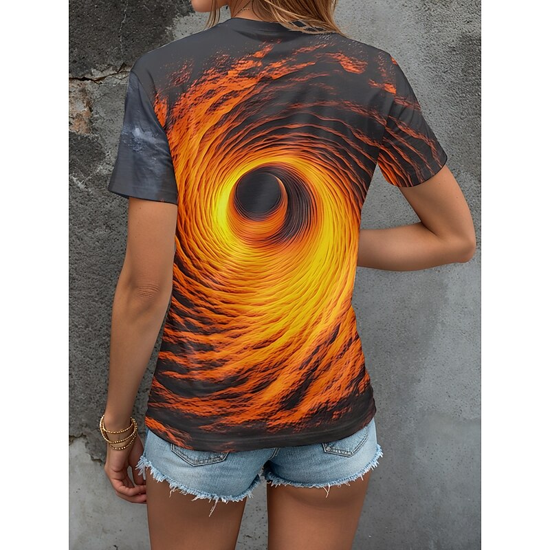 Women's T Shirt Graphic Abstract Vintage Stylish Classic Short Sleeve Crew Neck Round Neck Regular Tops Daily Print Blue Orange Summer Spring2