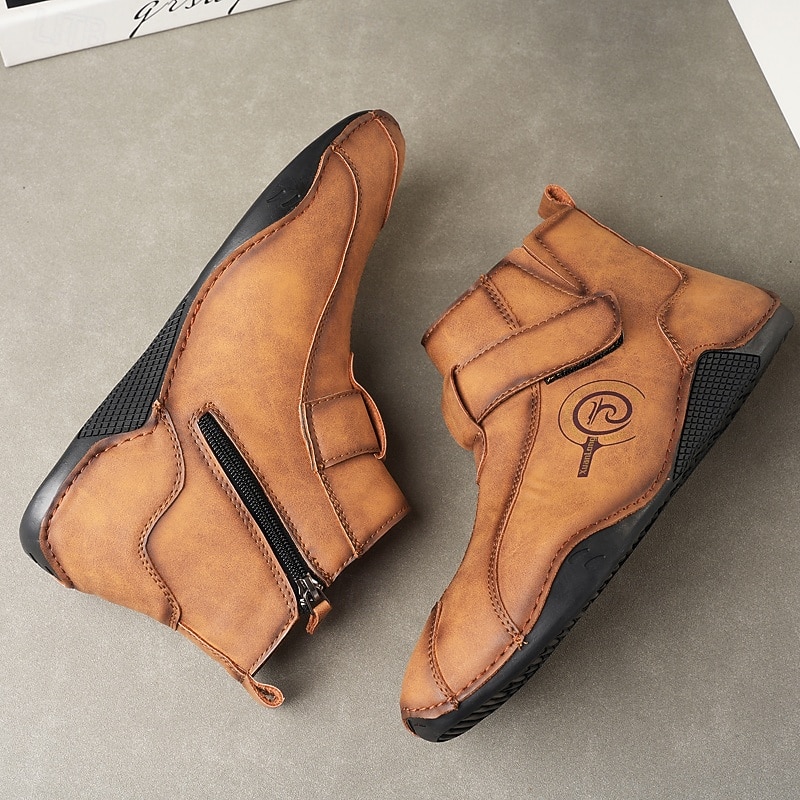 Men's Handmade Retro Ankle Boots with Velcro Strap – Artistic Casual Walking Boots for Creative Men and Everyday Urban Outfits4