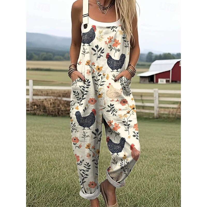 Women's Romper Active Graphic Sleeveless Buttons Vacation Street Loose Fit White Yellow Pink Summer