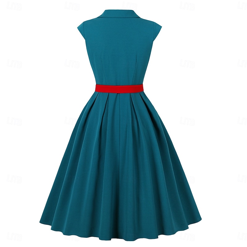 Retro Vintage 1950s Rockabilly Midi A Line Dress Flare Dress With Belt A-Line Fancy Dress Women's Vacation Homecoming Retro Theme Party Adults' Dress Spring & Summer2