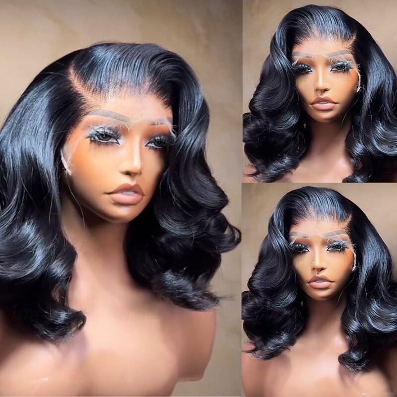 Unprocessed Virgin Hair 5x5 Closure 13x4 Lace Front Wig Short Bob Brazilian Hair Loose Curl Black Wig 130% 150% Density with Baby Hair Natural Hairline 100% Virgin Glueless Pre-Plucked For Women Short