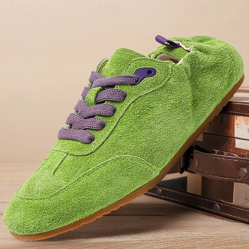 Men's Green Suede Lace-Up Casual Sneakers with Textured Upper and Soft Sole, Retro Street Style for Daily Wear, Weekend Walks and Urban Outings