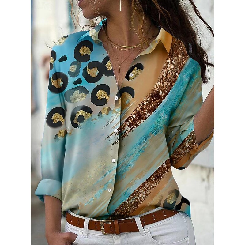 Women's Shirt Button Down Tunic Shirt Collar Long Sleeve Graphic Geometric Vintage Daily Stylish Regular Tops Work Daily s Print Yellow Pink Blue Green Spring3