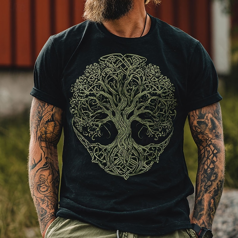 Men's 3D Celtics Tree Of Life T Shirt Short Sleeve T shirt 3D Print Crew Neck Shirt Fashion Viking Designer Party Street Casual Blue Green Army Green Summer Spring Clothing Apparel S M L XL XXL XXXL3