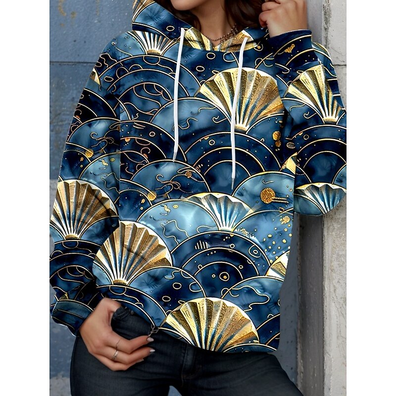 Women's Hoodie Pullover Sweatshirt Oversized Long Sleeve Casual Graphic Warm Active Hooded Regular Tops Street Dailywear Print Navy Blue Spring Fall Winter