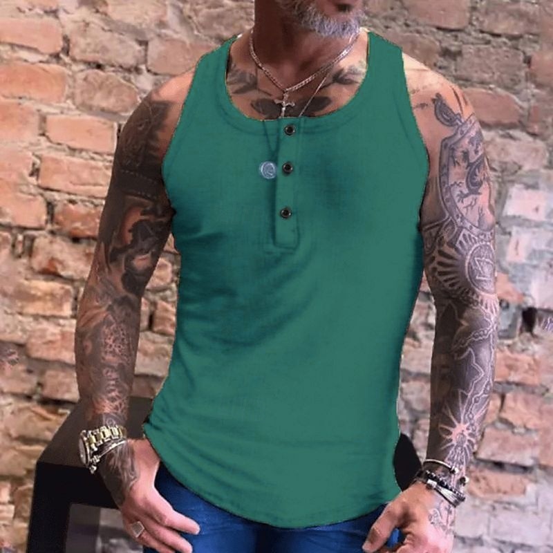 Men's Tank Top Vest Top Undershirt Sleeveless Shirt Sleeveless Crew Neck Summer Plain Fashion Streetwear Muscle Button-Down Sports & Outdoor Athleisure Gym White Blue Green Top Tee for Men2