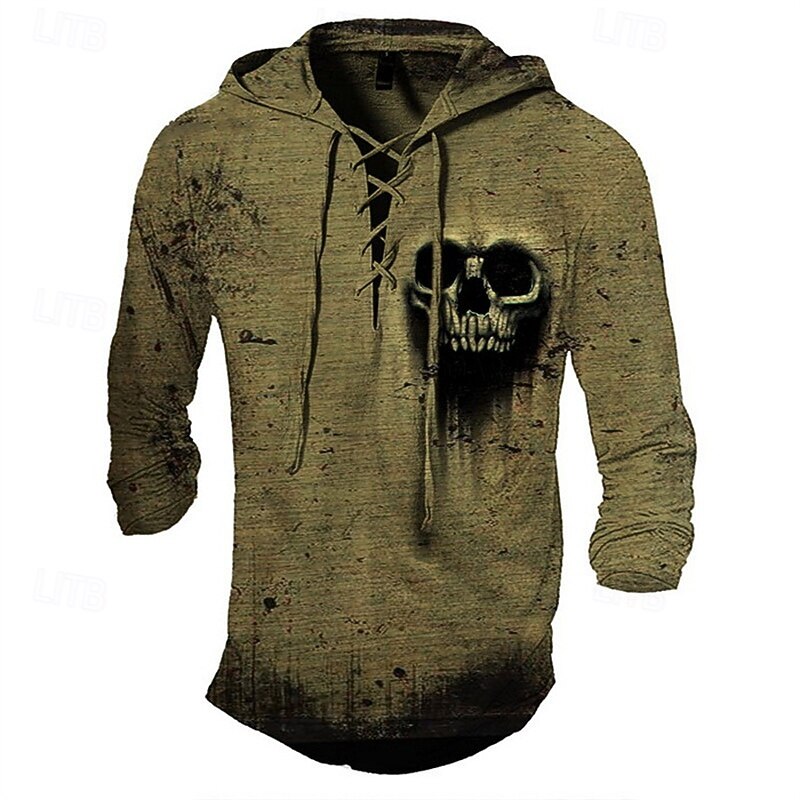 Men's Hoodie Brown Green Gray Hooded Skull Lace up Print Sports & Outdoor Daily Holiday Polyester Streetwear Basic Casual Spring Fall Clothing Apparel Hoodies Sweatshirts3