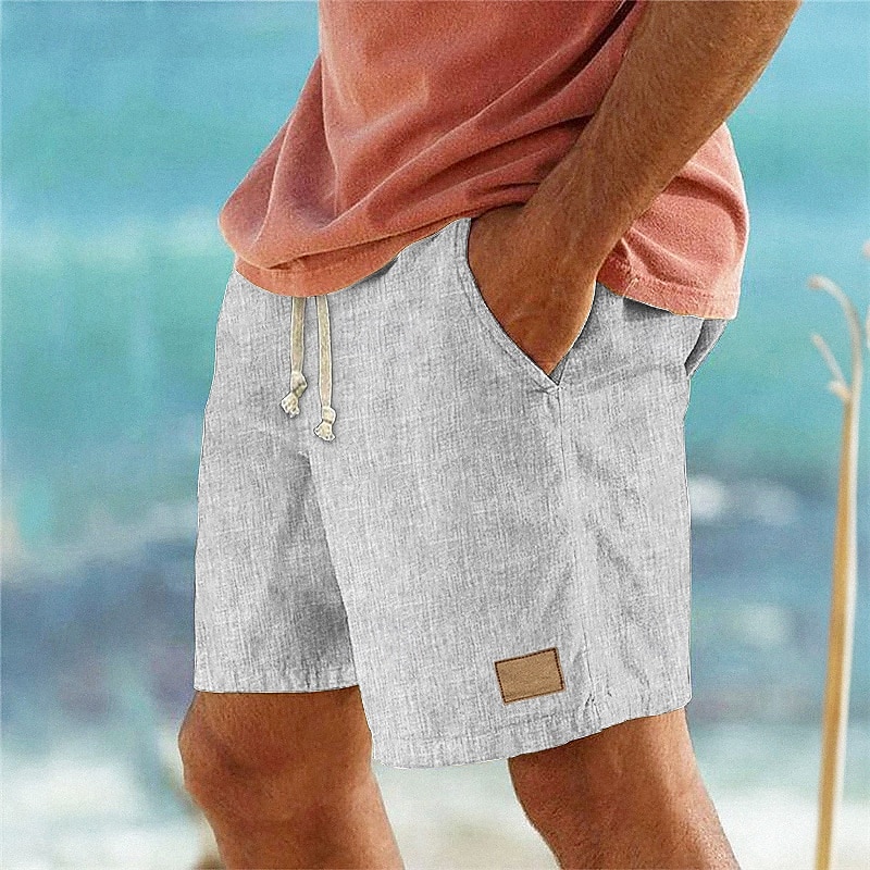 Men's Shorts Linen Shorts Summer Shorts Beach Shorts Pocket Elastic Waist Drawstring Plain Comfort Breathable Short Vacation Holiday Beach Hawaiian Boho Black Pink2