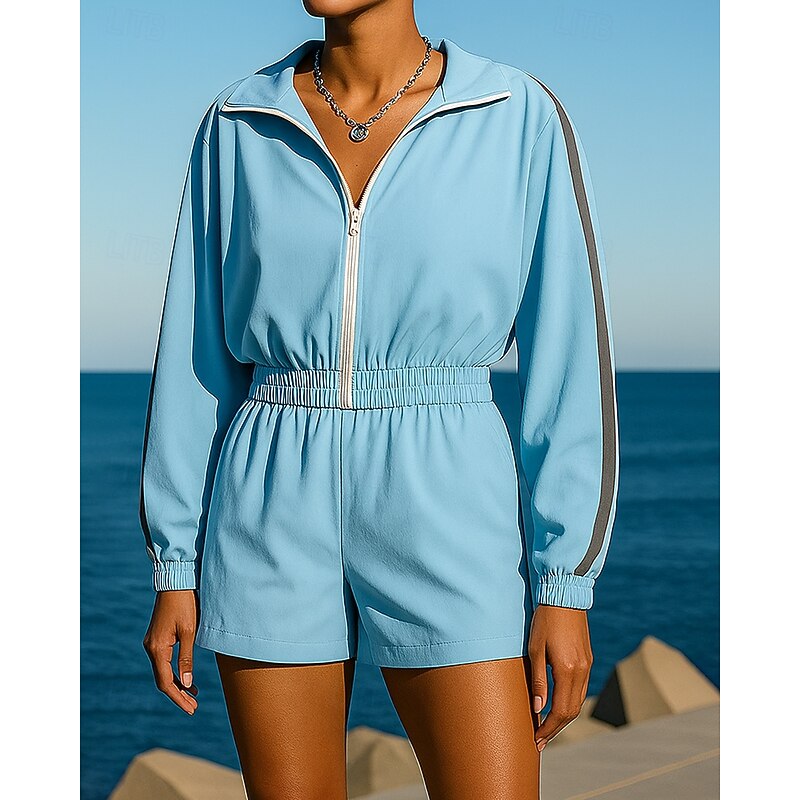Women's Track Shorts Short Sweatpant Lounge Outfits  Zip Up Color Block Clothing Suit Fall White Blue Hiking Workout Athletic Windproof Lightweight Moisture Wicking Long Sleeve Sport Activewear3