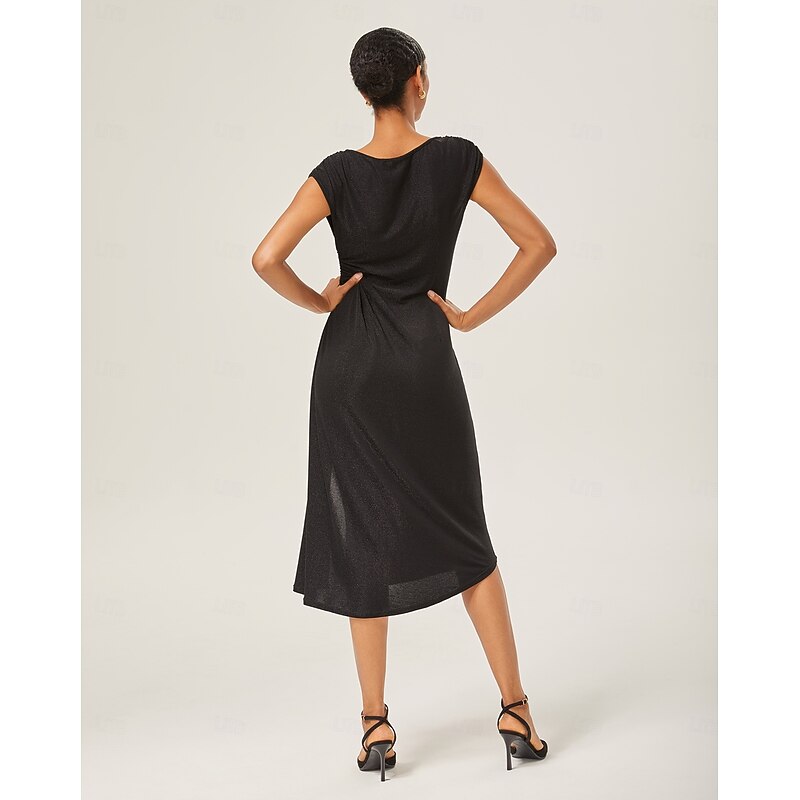 Black Glitter Off-Shoulder Cinched Knit Dress3