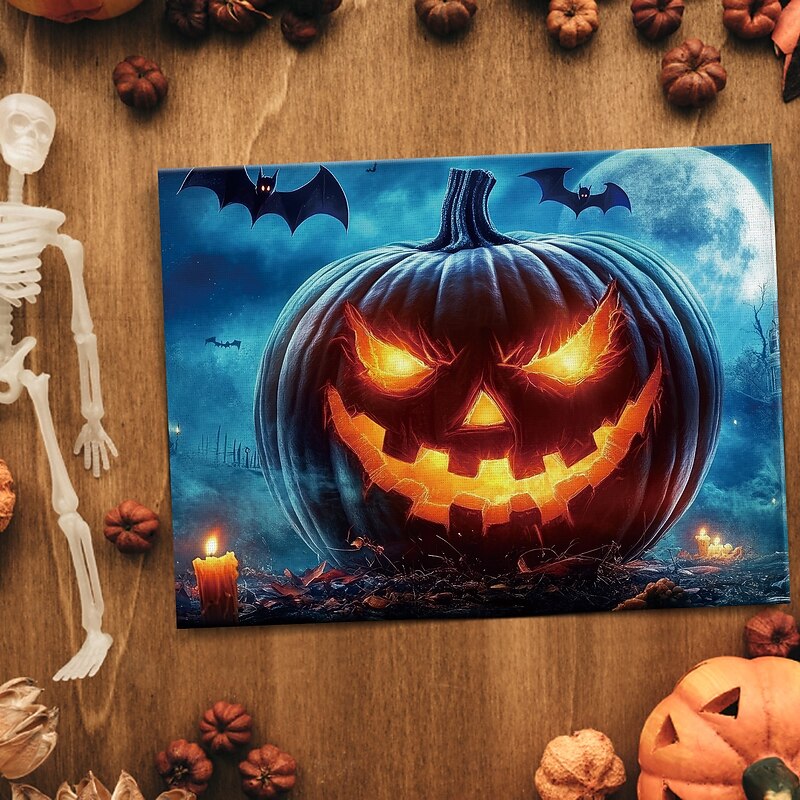 Halloween Jack-o'-Lantern Close-up LED Canvas Wall Art - Battery Operated Lighted Wall Decor for 2025 Halloween home decoration light livingroom and bedroom2