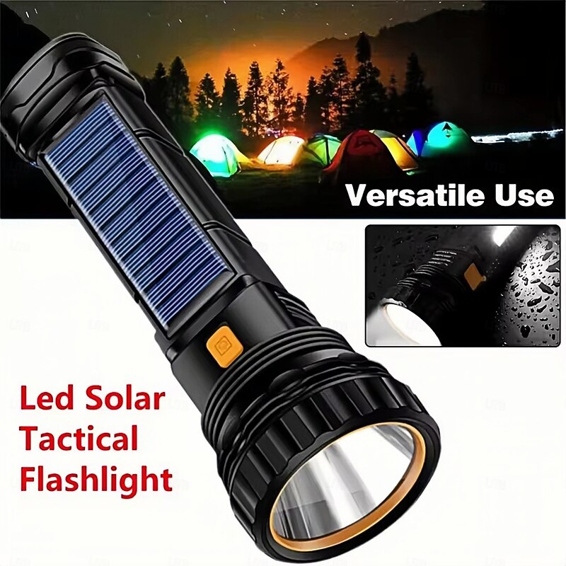 Solar Powered Usb Charging Camping Flashlight Lighting Multifunctional Emergency Light  1PC2
