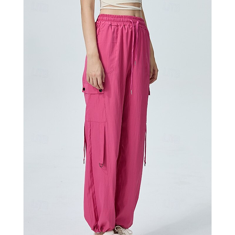 Women's Cargo Pants Slacks Streetwear Casual Full Length Natural Plain Pocket Elastic Drawstring Design Soft Daily Wear Weekend Black Red Fuchsia Silver Gray Fall Regular Fit4