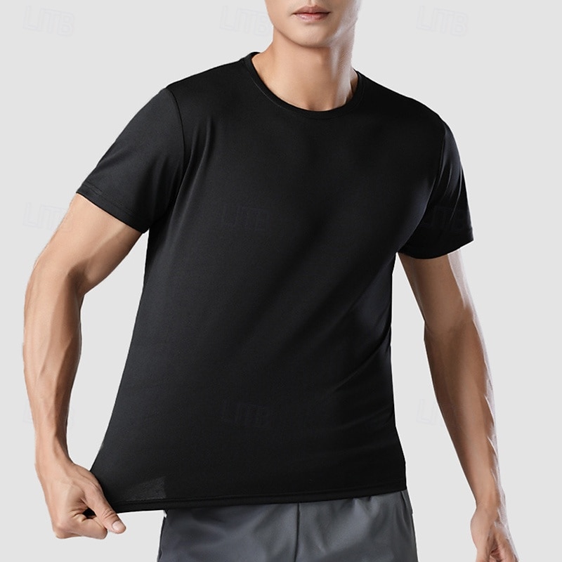Men's Performance Shirt Sport Tee Shirt Short Sleeve Crew Neck Top Outdoor Quick Dry Sweat wicking anti-odor Breathable Polyester Black White Yellow Fishing Tennis Running3