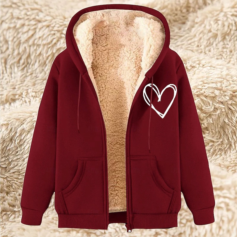 Men's Full Zip Hoodie Zip Up Hoodie Fleece Jacket Fleece Hoodie Apricot Black Wine Red Blue Hooded Heart Plain Graphic Prints Zipper Pocket Sports & Outdoor Casual Daily Polyester Streetwear Casual