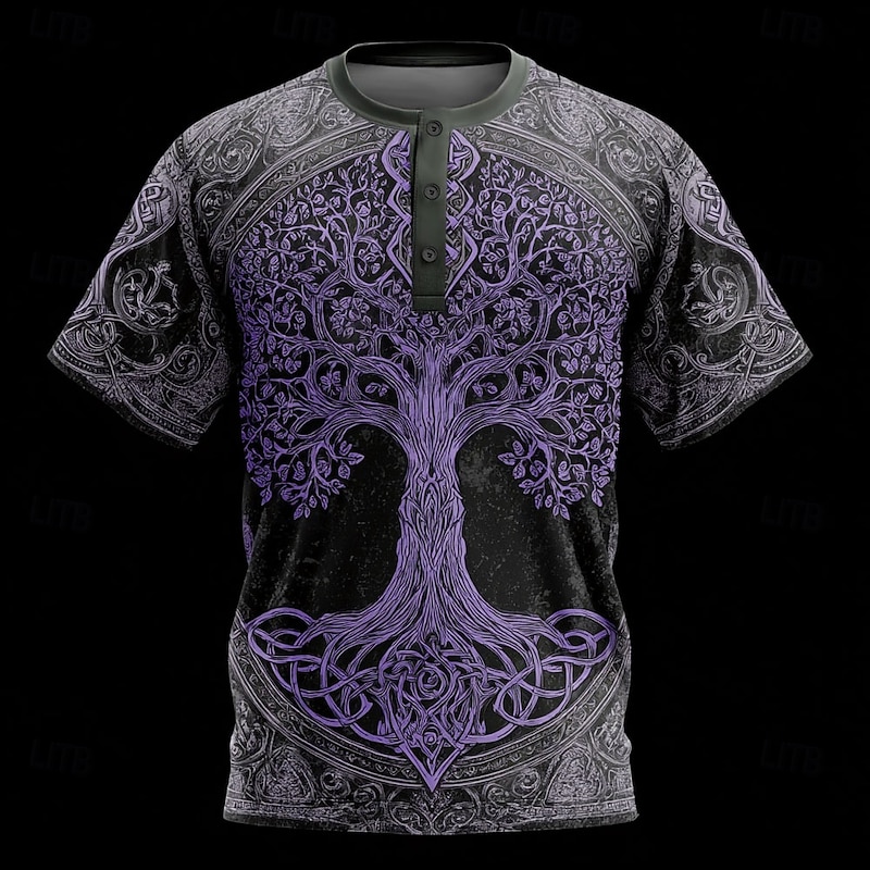 Men's Viking T Shirt Henley Shirt Short Sleeve Designer Retro Vintage Street Casual Daily Summer Spring All Seasons Blue Green Purple Khaki Henley Henley T-Shirt4