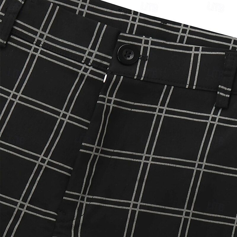 Men's Geometric Grid / Plaid Dress Pants Trousers Suit Pants Mid Waist Business Casual Formal Dailywear Slim Fit Pants with Pockets Spring Fall 3D Print Black White2
