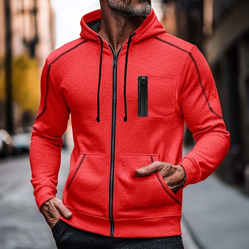 Men's Zip Up Hoodie Zip Sweatshirt Fleece Hoodie Black Red Navy Blue Gray Hooded Plain Zip Up Front Pocket Sports & Outdoor Casual Daily Streetwear Cool Sportswear Winter Fall & Winter Clothing4
