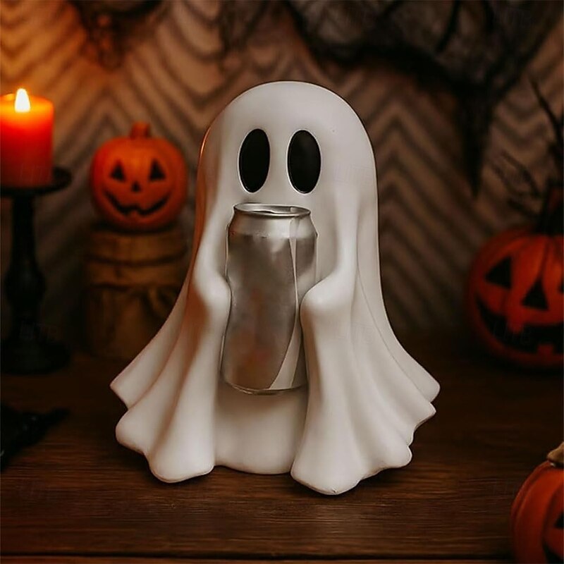 Halloween Coke Cute Ghost Decoration Cute Cute Ghost Decoration Drink Holder Plastic Can Holder w/Swap-Anytime Design Playful Spooky Desktop Decor for Coke & Soda Cans3