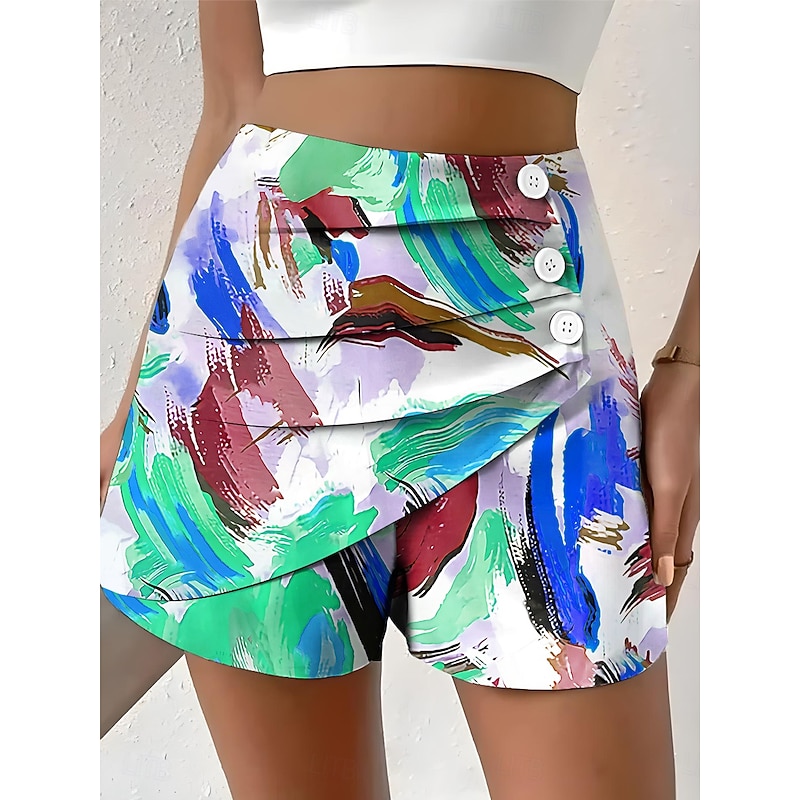 Women's Chinos Shorts Elegant Vacation Vintage Short High Waist Graphic Geometric Pattern Abstract Layered Quick Dry Comfortable Breathable Inelastic Outdoor Street Daily Robin's Egg Blue Pink Green2