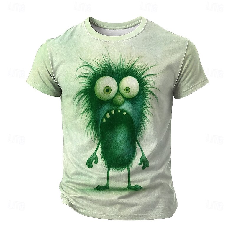 Men's Funny Cartoon Character T Shirt Short Sleeve T shirt 3D Print Crew Neck Shirt Fashion Exaggerated Daily Party Street Casual Blue Green Khaki Summer Spring All Seasons Clothing Apparel S M L XL3